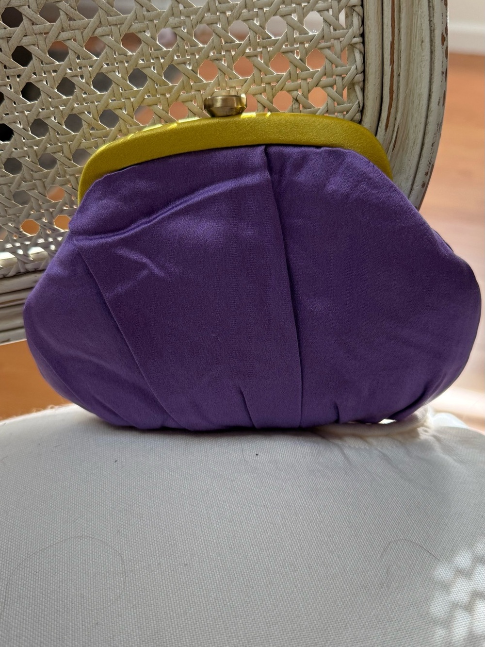 Purple Satin Frame Clutch with Gold Top - Women's Wristlet